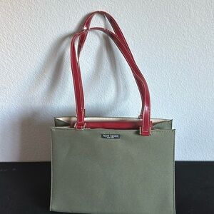 Olive green and red Kate spade vintage material handbag